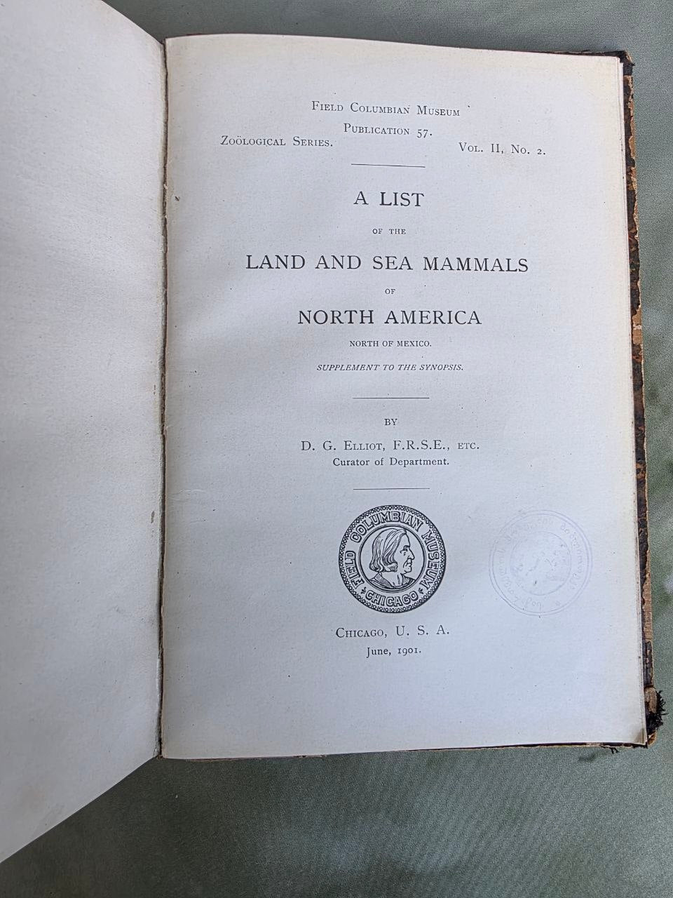 Daniel Giraud Elliot – A Synopsis of the Mammals of North America and the Adjacent Seas (1901) First Edition